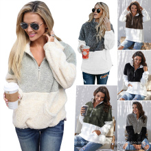 Winter New Womens Fashion Thick Half Zip up Fleece Jacket Pullover 100% Polyester Sherpa Fleece Jacket